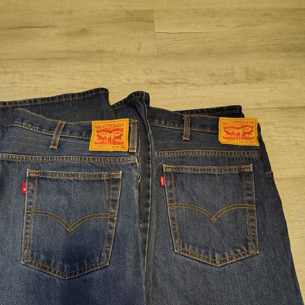 2 Levis 517 Bootcut Jeans Mens 44x30 Dark Wash Blue Denim Pants 517-0217